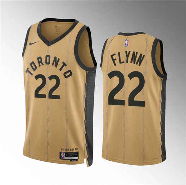 Men's Toronto Raptors #22 Malachi Flynn Gold 2023/24 City Edition Stitched Basketball Jersey