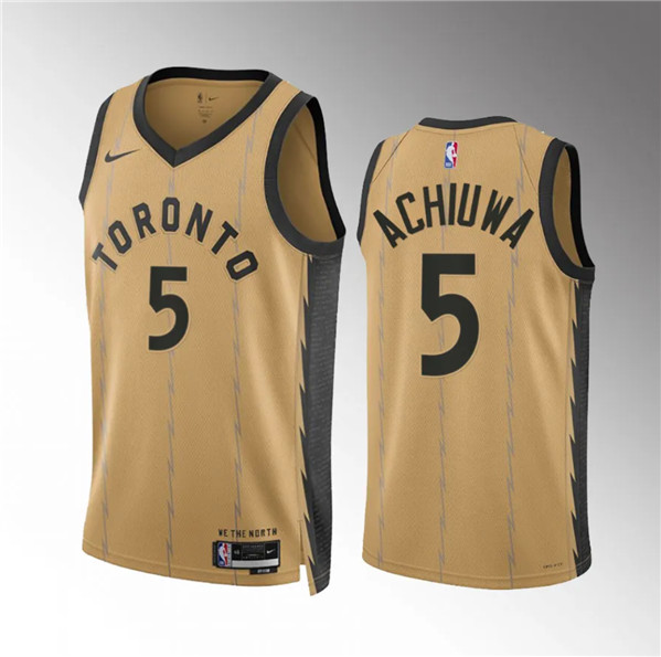 Men's Toronto Raptors #5 Precious Achiuwa Gold 2023/24 City Edition Stitched Basketball Jersey