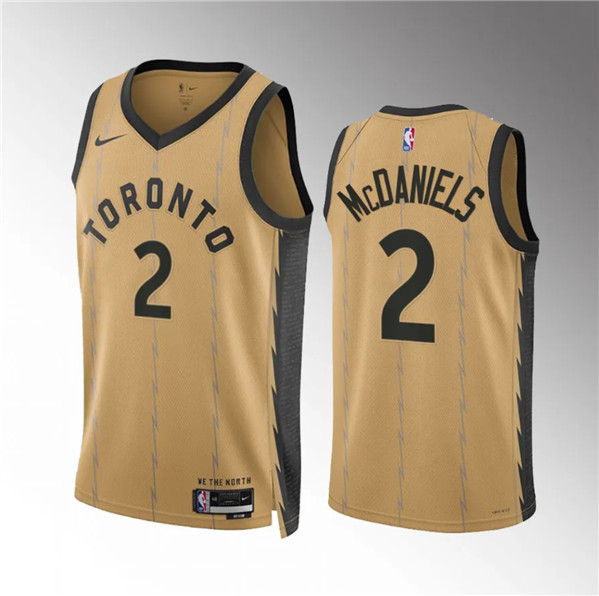 Men's Toronto Raptors #2 Jalen McDaniels Gold 2023/24 City Edition Stitched Basketball Jersey