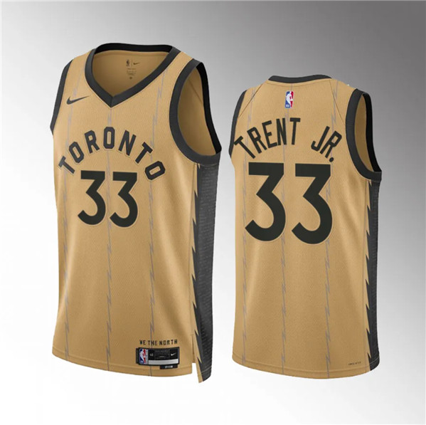 Men's Toronto Raptors #33 Gary Trent Jr. Gold 2023/24 City Edition Stitched Basketball Jersey