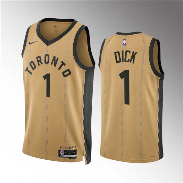 Men's Toronto Raptors #1 Gradey Dick Gold 2023/24 City Edition Stitched Basketball Jersey