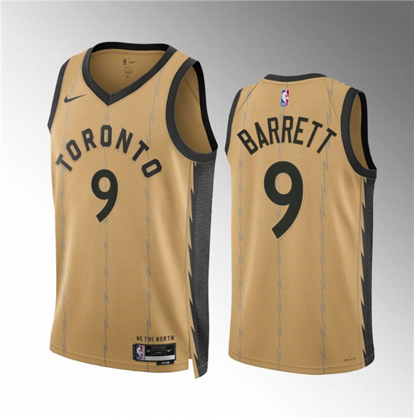 Men's Toronto Raptors #9 RJ Barrett Gold 2023/24 City Edition Stitched Basketball Jersey