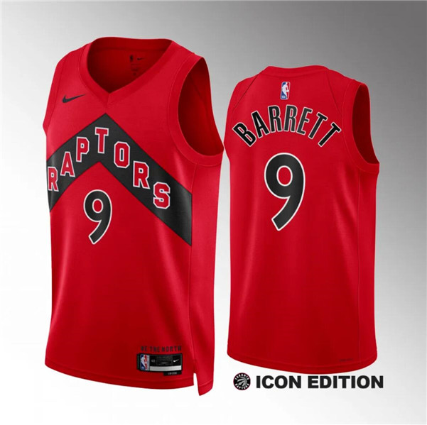 Men's Toronto Raptors #9 RJ Barrett Red Icon Edition Stitched Basketball Jersey