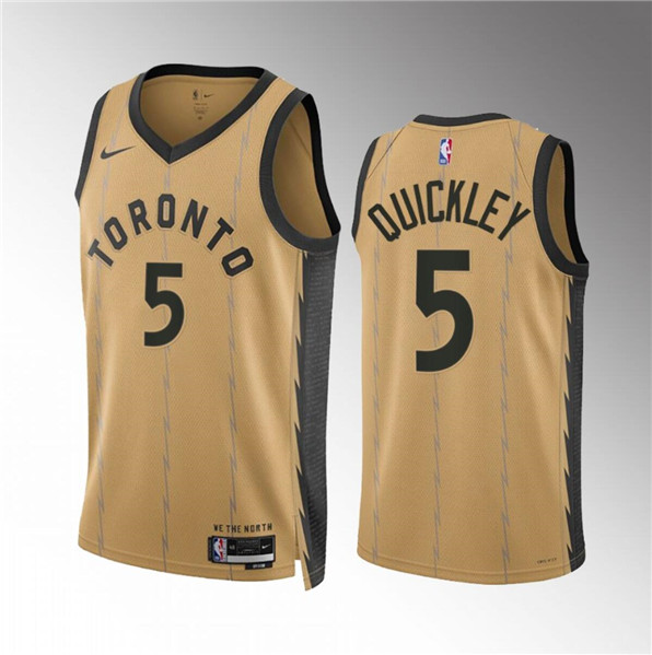 Men's Toronto Raptors #5 Immanuel Quickley Gold 2023/24 City Edition Stitched Basketball Jersey