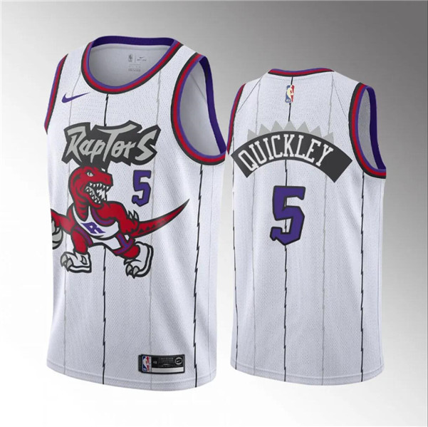 Men's Toronto Raptors #5 Immanuel Quickley White Classic Edition Stitched Basketball Jersey