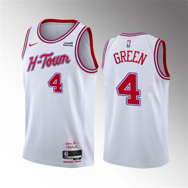 Men's Houston Rockets #4 Jalen Green White 2023/24 City Edition Stitched Jersey