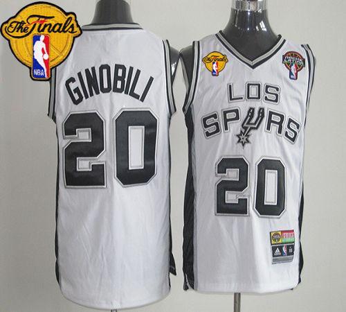Latin Nights Spurs #20 Manu Ginobili White Finals Patch Stitched NBA Jersey