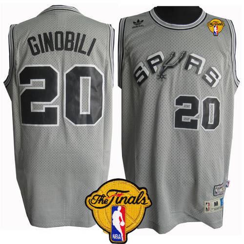 Spurs #20 Manu Ginobili Grey Throwback Finals Patch Stitched NBA Jersey