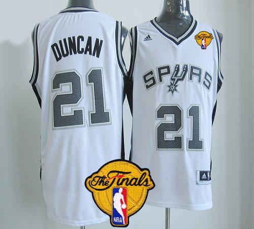 New Revolution 30 Spurs #21 Tim Duncan White Finals Patch Stitched NBA Jersey