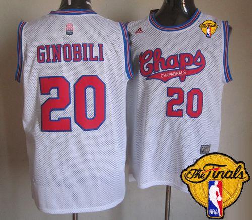 Spurs #20 Manu Ginobili White ABA Hardwood Classic Finals Patch Stitched NBA Jersey