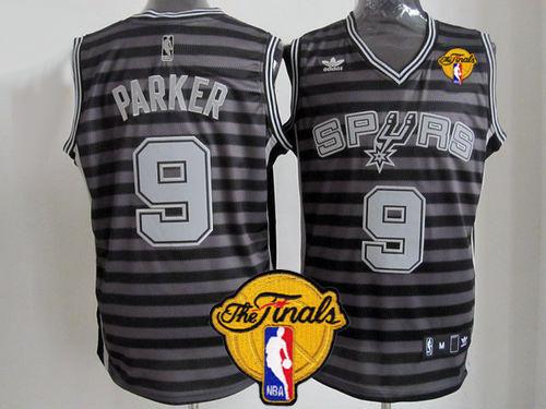 Spurs #9 Tony Parker Black/Grey Groove Finals Patch Stitched NBA Jersey