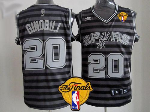 Spurs #20 Manu Ginobili Black/Grey Groove Finals Patch Stitched NBA Jersey