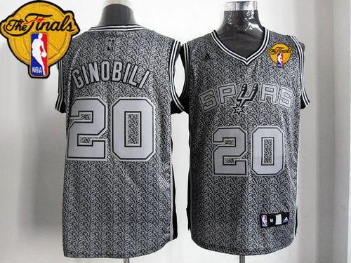 Spurs #20 Manu Ginobili Grey Static Fashion Finals Patch Stitched NBA Jersey