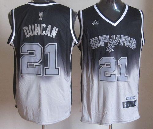 Spurs #21 Tim Duncan Black/Grey Fadeaway Fashion Stitched NBA Jersey