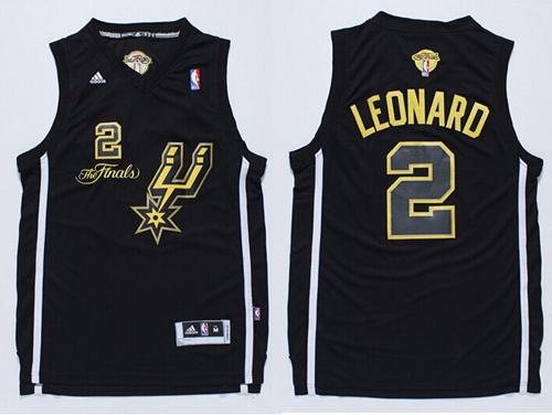 Spurs #2 Kawhi Leonard Black(Gold No.) Champions Stitched NBA Jersey
