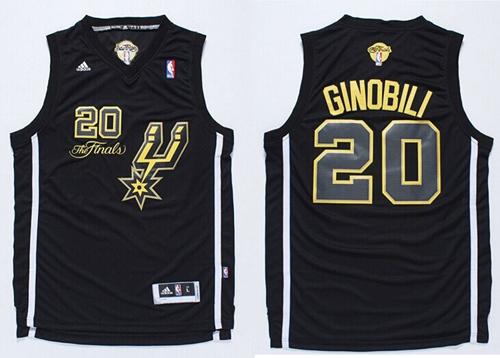 Spurs #20 Manu Ginobili Black(Gold No.) Champions Stitched NBA Jersey