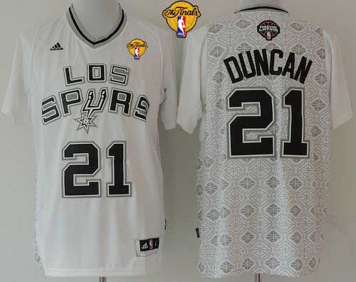 Spurs #21 Tim Duncan White New Latin Nights Finals Patch Stitched NBA Jersey