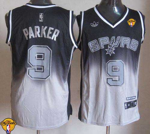 Spurs #9 Tony Parker Black/Grey Fadeaway Fashion Finals Patch Stitched NBA Jersey