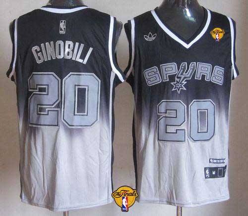 Spurs #20 Manu Ginobili Black/Grey Fadeaway Fashion Finals Patch Stitched NBA Jersey