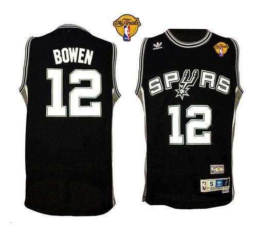 Spurs #12 Bruce Bowen Black Throwback Finals Patch Stitched NBA Jersey