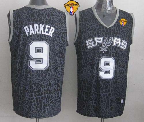 Spurs #9 Tony Parker Black Crazy Light Finals Patch Stitched NBA Jersey