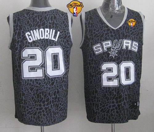 Spurs #20 Manu Ginobili Black Crazy Light Finals Patch Stitched NBA Jersey