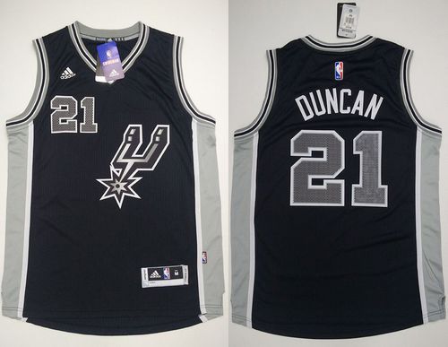 Spurs #21 Tim Duncan Black New Road Stitched NBA Jersey