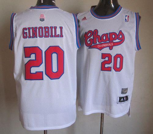 Spurs #20 Manu Ginobili White ABA Hardwood Classic Stitched NBA Jersey