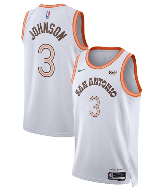Men's San Antonio Spurs #3 Keldon Johnson White 2023/24 City Edition Stitched Basketball Jersey