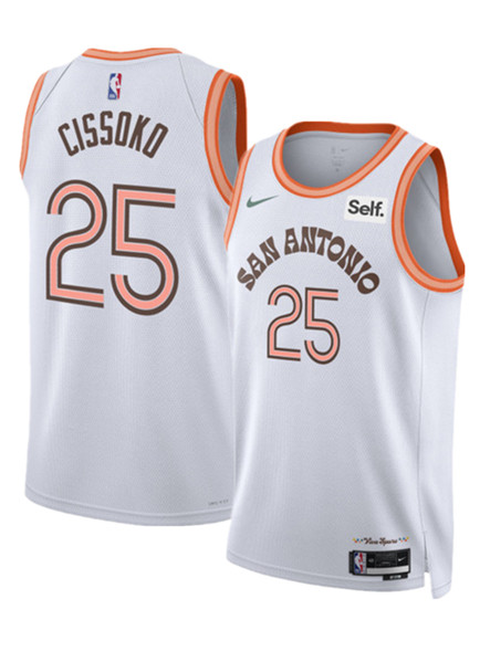 Men's San Antonio Spurs #25 Sidy Cissoko White 2023/24 City Edition Stitched Basketball Jersey