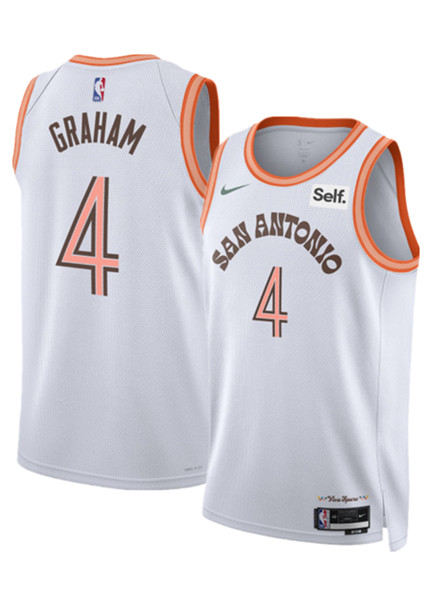 Men's San Antonio Spurs #4 Devonte' Graham White 2023/24 City Edition Stitched Basketball Jersey