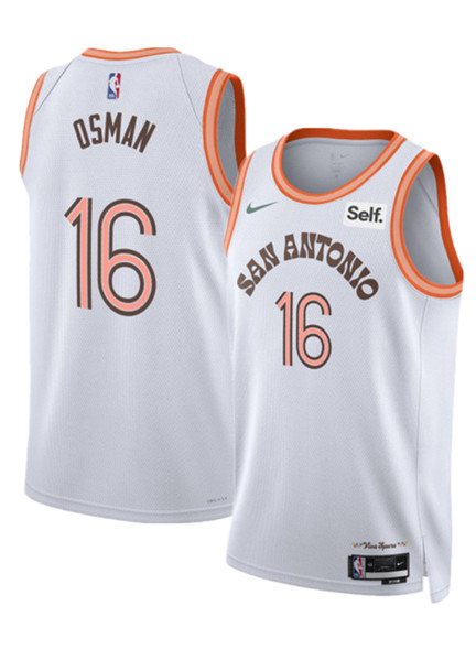 Men's San Antonio Spurs #16 Cedi Osman White 2023/24 City Edition Stitched Basketball Jersey