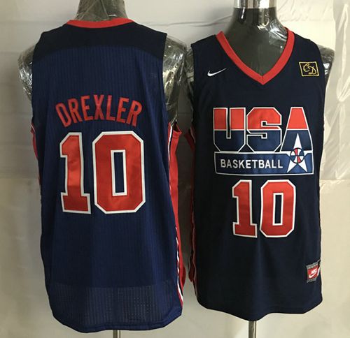 Team USA #10 Clyde Drexler Dark Blue 2012 USA Basketball Retro Stitched NBA Jersey