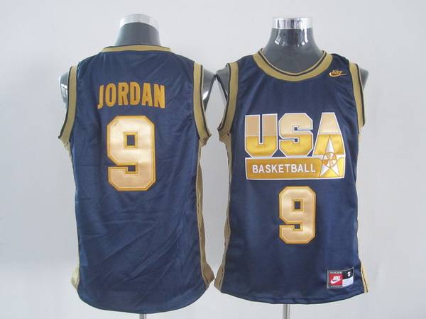 Nike Olympic 9# Michael Jordan Dark Blue With Gold NO. Stitched NBA Jersey