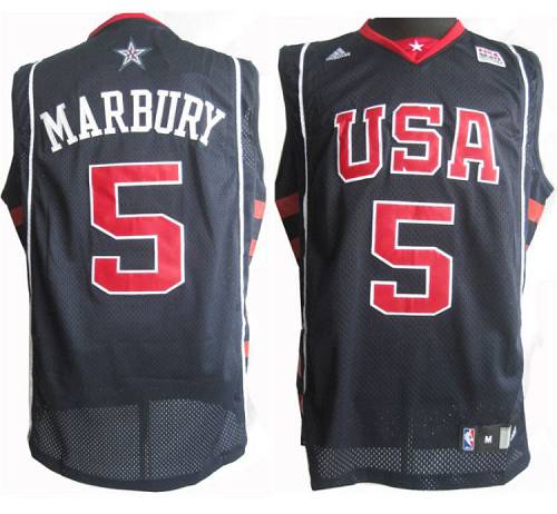 Team USA #5 Stephon Marbury Dark Blue Summer Olympics Stitched NBA Jersey