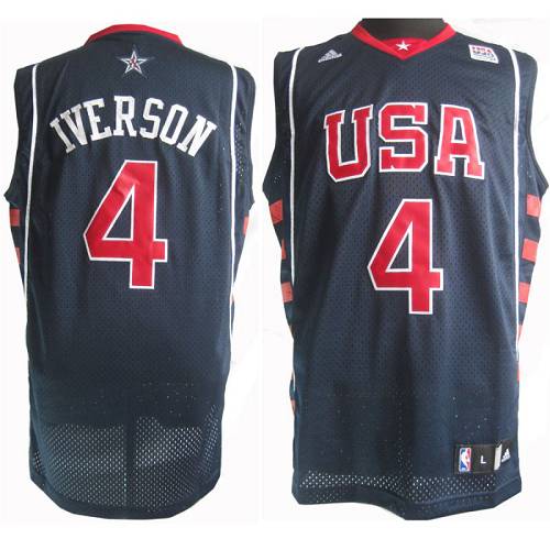 Team USA #4 Allen Iverson Dark Blue Summer Olympics Stitched NBA Jersey