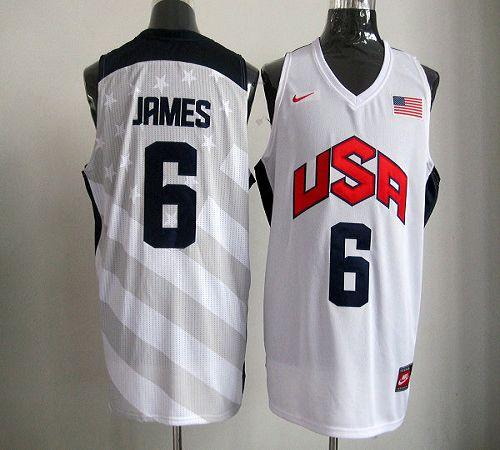 Nike 2012 Olympics Team USA #6 LeBron James White Stitched NBA Jersey