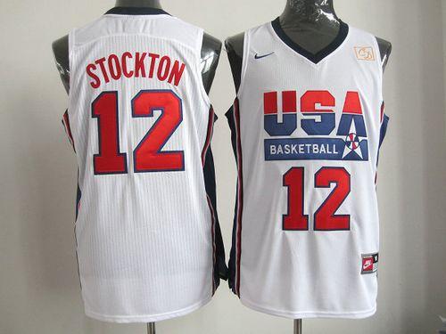 Nike Team USA #12 John Stockton White 2012 USA Basketball Retro Stitched NBA Jersey