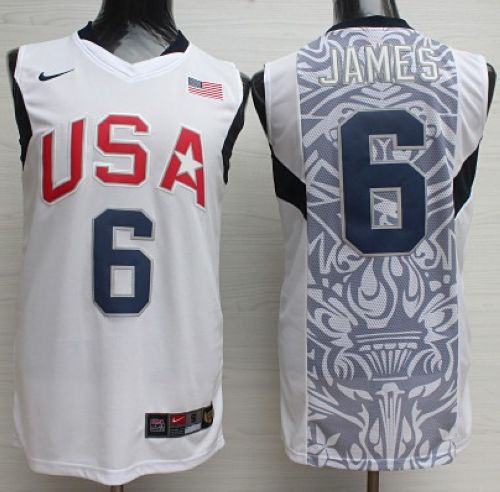 Nike 2008 Team USA #6 LeBron James White Stitched NBA Jersey