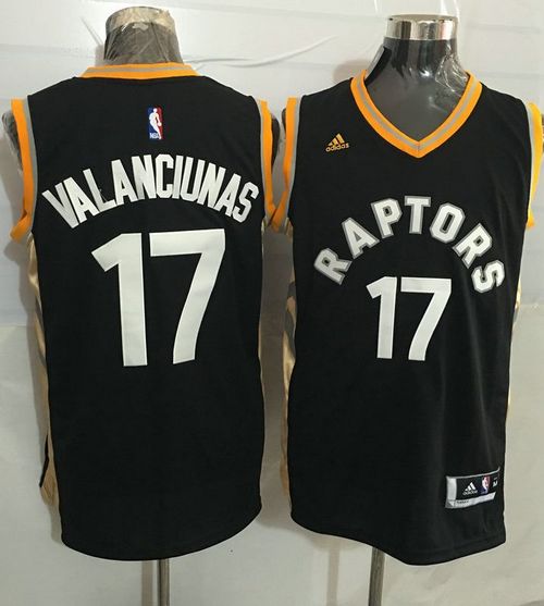 Raptors #17 Jonas Valanciunas Black/Gold Stitched NBA Jersey