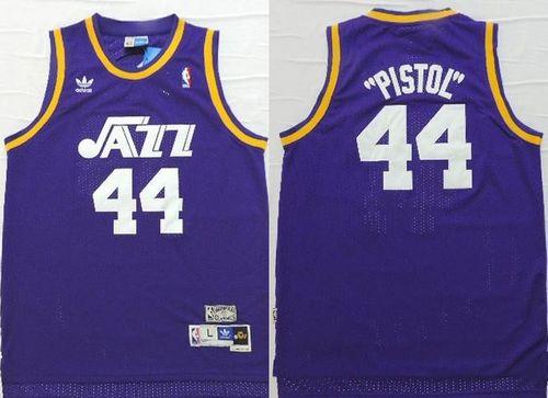 Jazz #44 Pete Maravich Purple "Pistol" Soul Swingman Stitched NBA Jersey