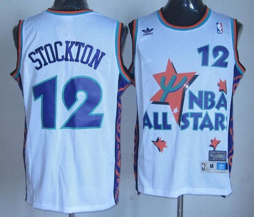 Jazz #12 John Stockton White 1995 All Star Throwback Stitched NBA Jersey