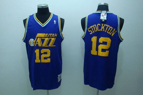 Mitchell and Ness Jazz #12 John Stockton Stitched Blue Throwback NBA Jersey