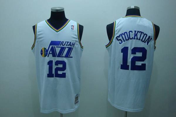 Mitchell and Ness Jazz #12 John Stockton Stitched White Throwback NBA Jersey