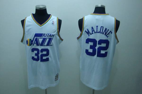 Mitchell and Ness Jazz #32 Karl Malone Stitched White Throwback NBA Jersey