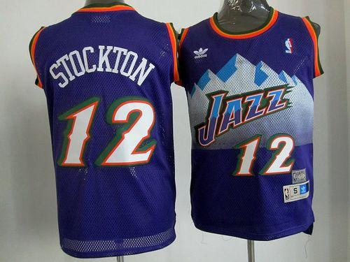 Jazz #12 John Stockton Purple Throwback Stitched NBA Jersey