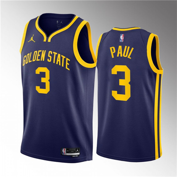 Men's Golden State Warriors #3 Chris Paul Navy Statement Edition Stitched Basketball Jersey