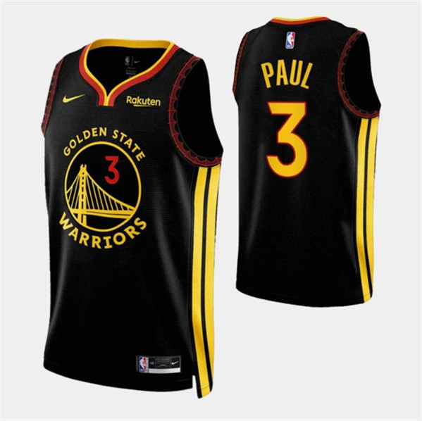 Men's Golden State Warriors #3 Chris Paul Black 2023/24 City Edition Stitched Basketball Jersey