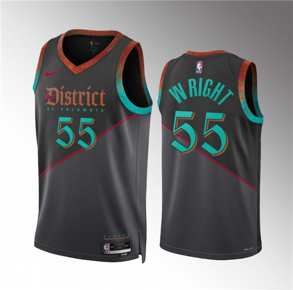 Men's Washington Wizards #55 Delon Wright Black 2023/24 City Edition Stitched Basketball Jersey