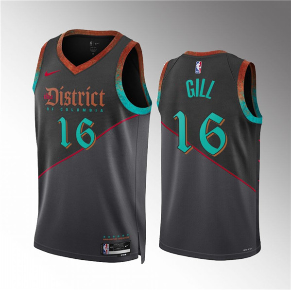 Men's Washington Wizards #16 Anthony Gill Black 2023/24 City Edition Stitched Basketball Jersey
